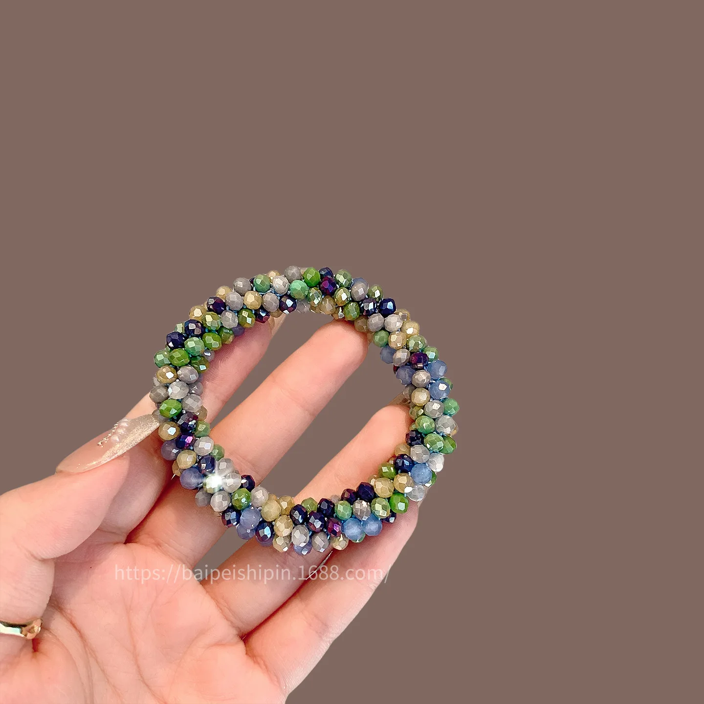 Sparkly Rhinestone Pearl Colorful Hair Ties Korean Style Elastic Ponytail Holder 2 in 1 Bracelet for Women Daily
