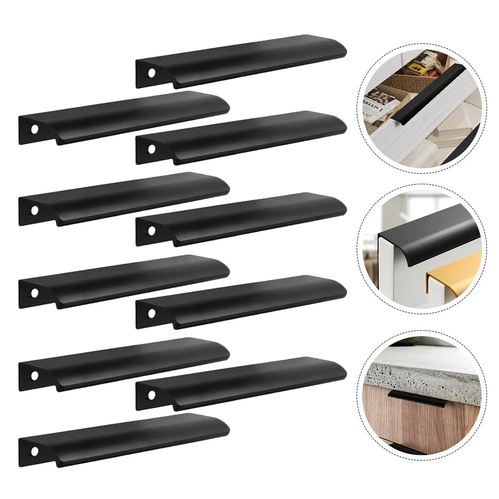 

10Pcs Hidden Aluminum Finger Pull Handles Unique Invisible Arc Cabinet Pulls Black Metal Pull Bars Smooth Surface Durable