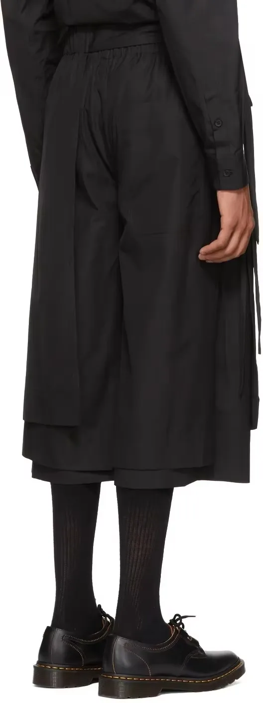27-46 2026 Roupa Masculina e Feminina, Calças Culotte Multicamadas de Perna Larga, Calças-Saia, Estilo Passarela, Tamanhos Grandes, Traje de Cantor