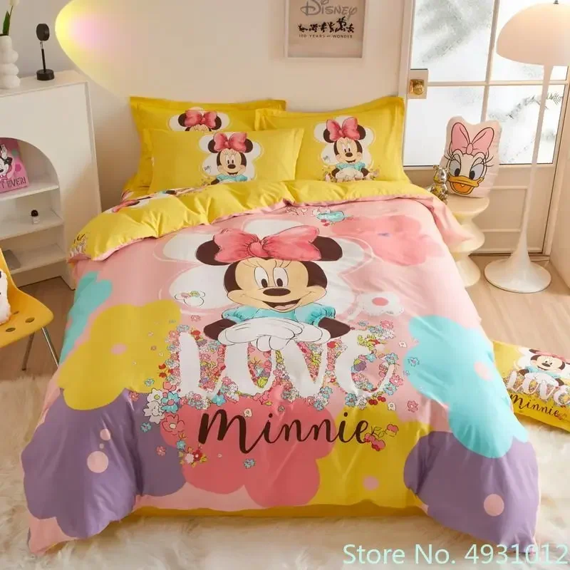 Anime Sofia Minnie Mickey Mouse Bedding Set Cotton for Kids Baby Boys Duvet Covers Pillowcases Full Twin Size Home Decor