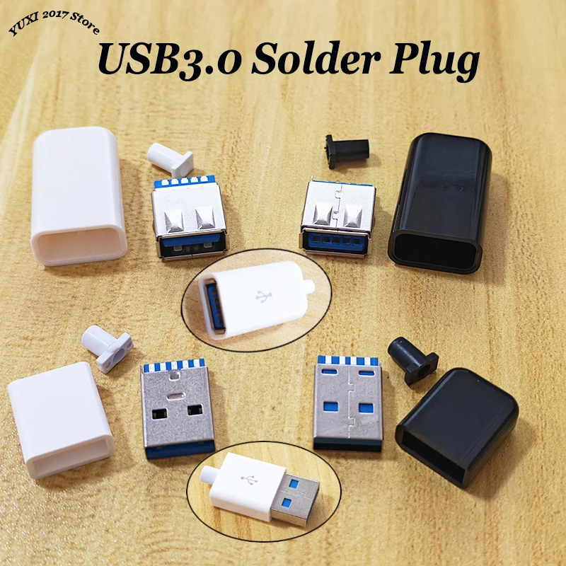 1/2/5 Sets USB 3.0 Male to Female Solder Connector Kit DIY Welding Plug with Plastic Shell for Data Cable Repair/Extension