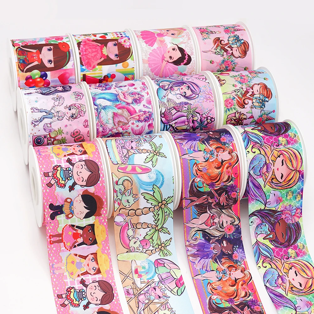 5 Yards Fairy Printed Grosgrain Satin Ribbons For Bows DIY Craft Decoration Packaging Supplies. 70054