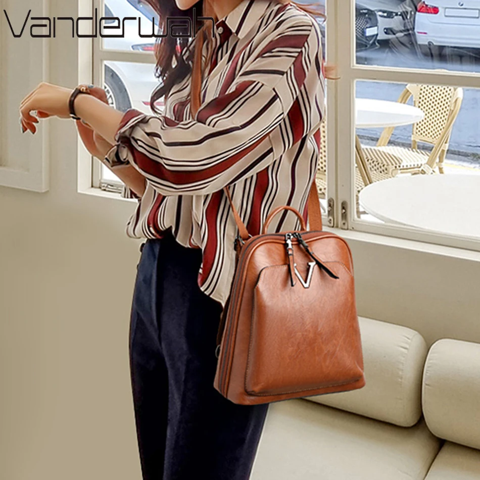 Luxury Leather 4 In 1 Backpacks Vintage Women 2022 Shoulder Crossbody Bookbags High Quality Ladies Handbags and Purses Large Sac
