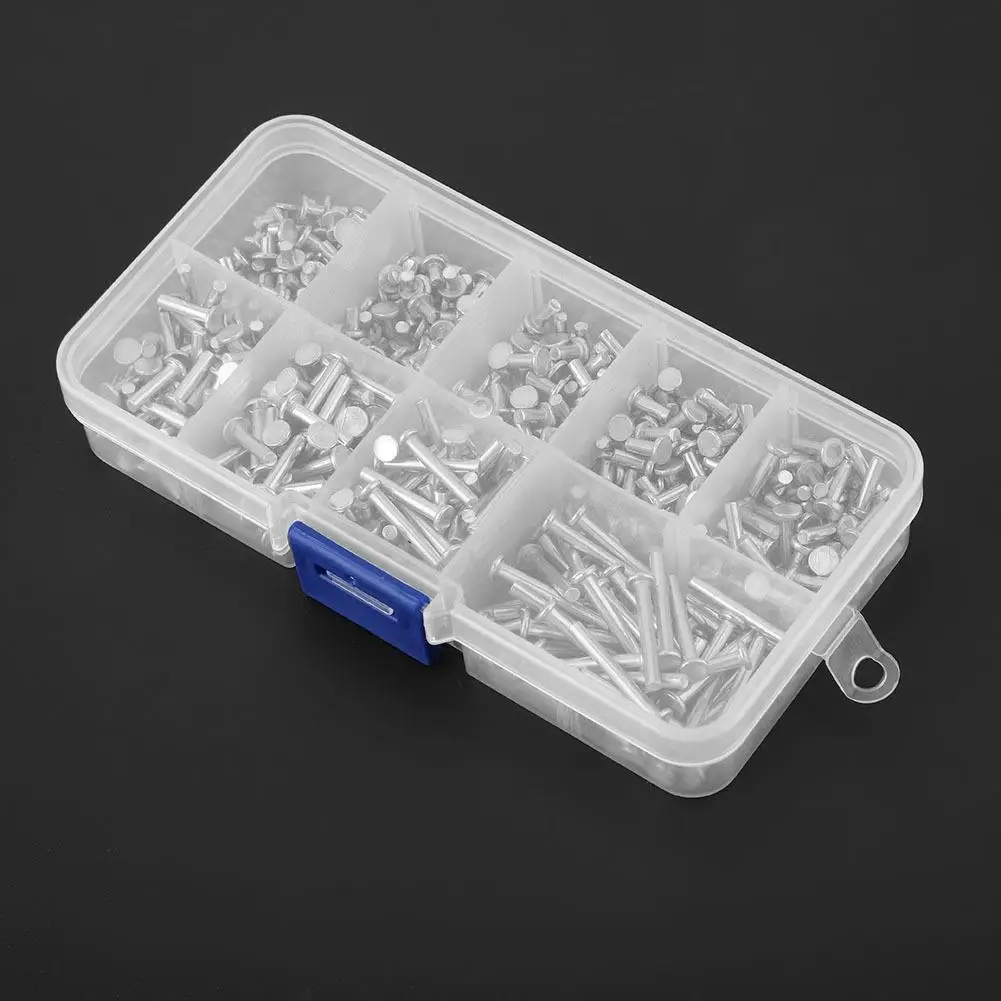 450pcs M2.5 Flat Head Aluminum Solid Rivets Countersunk Rivets 3mm to 20mm Length for DIY Projects and Repair