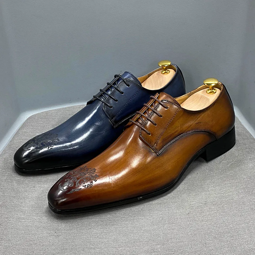 Men's Luxury Genuine Leather Derby Shoes Exquisite Brogue Detailing Business Formal Occasions Footwear