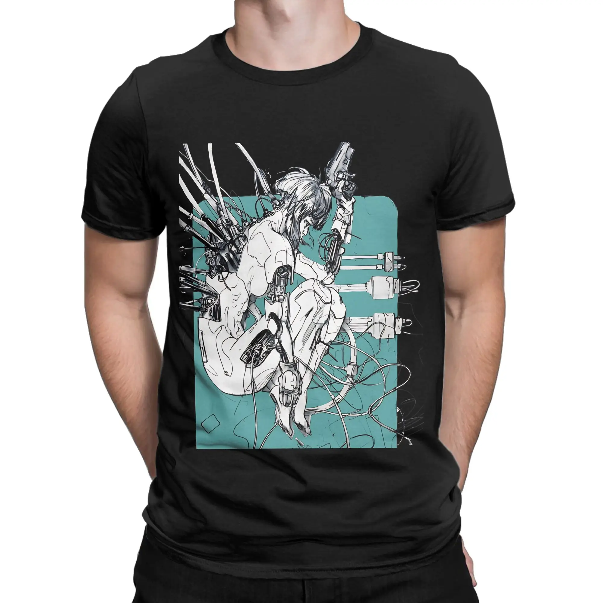 Vaporwave Cyborg Girl Funny 100% Cotton T-Shirt Ghost In The sShell Tees Tops For Men