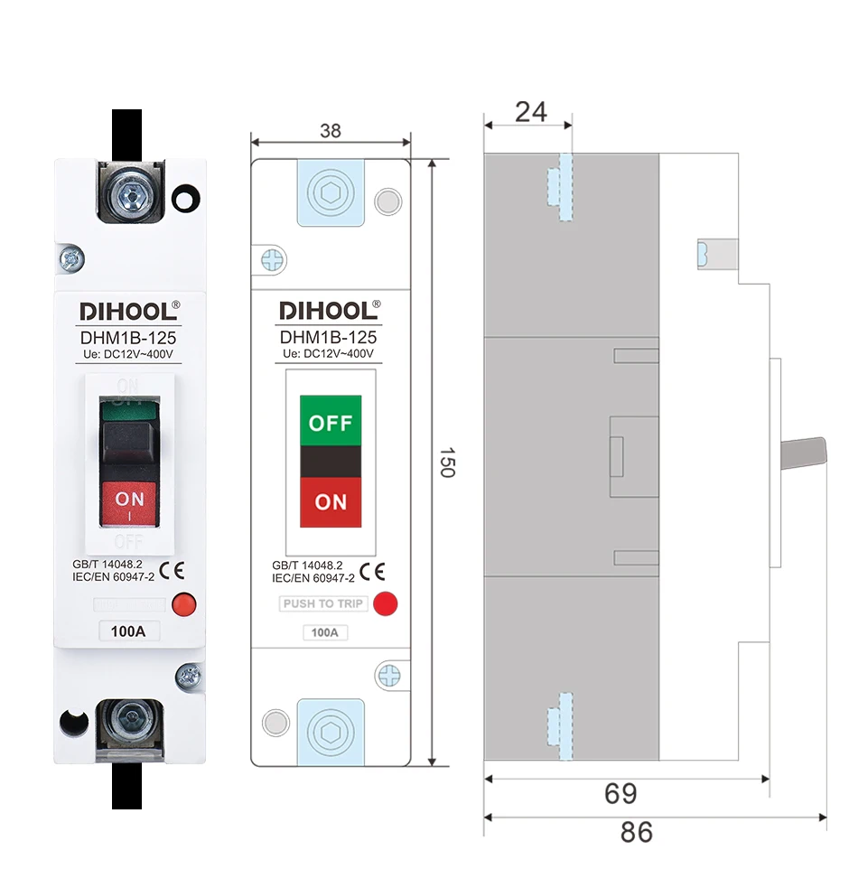 DC Mccb Circuit Breaker DC12V 24V 36V 48V 96V 120V 100A 200A 300A 400A Solar Battery Protector Car Charging Pile Isolator