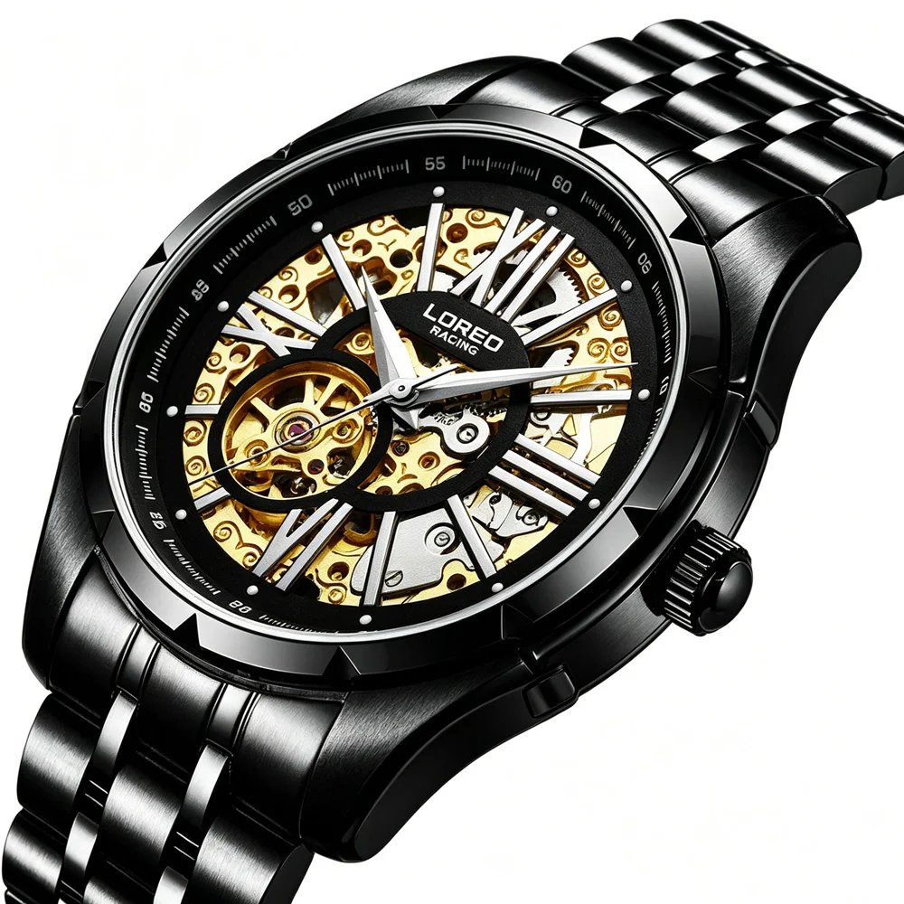LOREO Fashion Mechanical Watch for Men Skeleton Dial Business Automatic Mens Watches Top Brand Luxury Wristwatches New