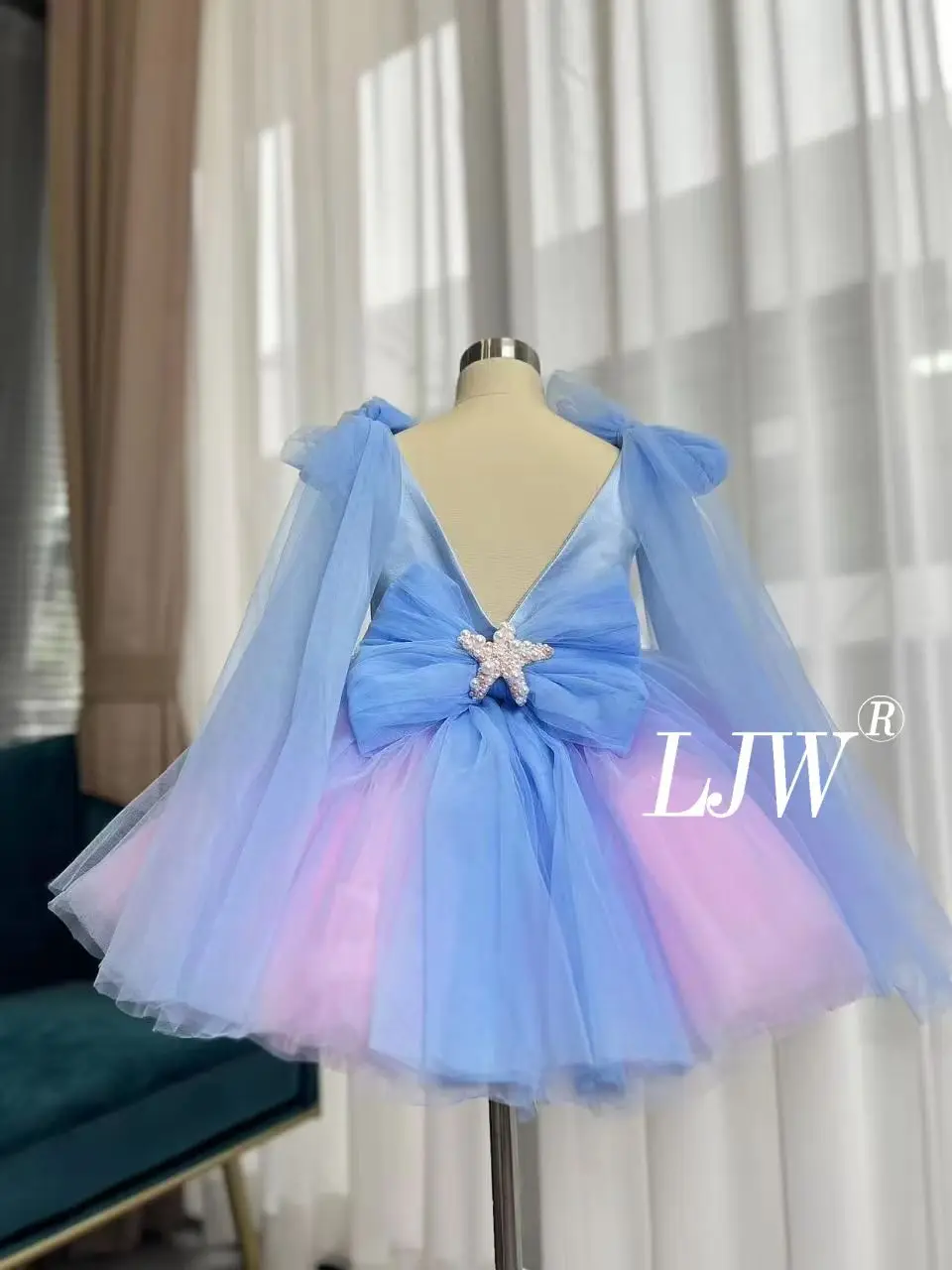 Zomer Mouwloze nieuwe meisjes Festival Banket Formele Gelegenheid Avondjurk Blauw verloop Zeeschelp Element Eerste verjaardag van het meisje