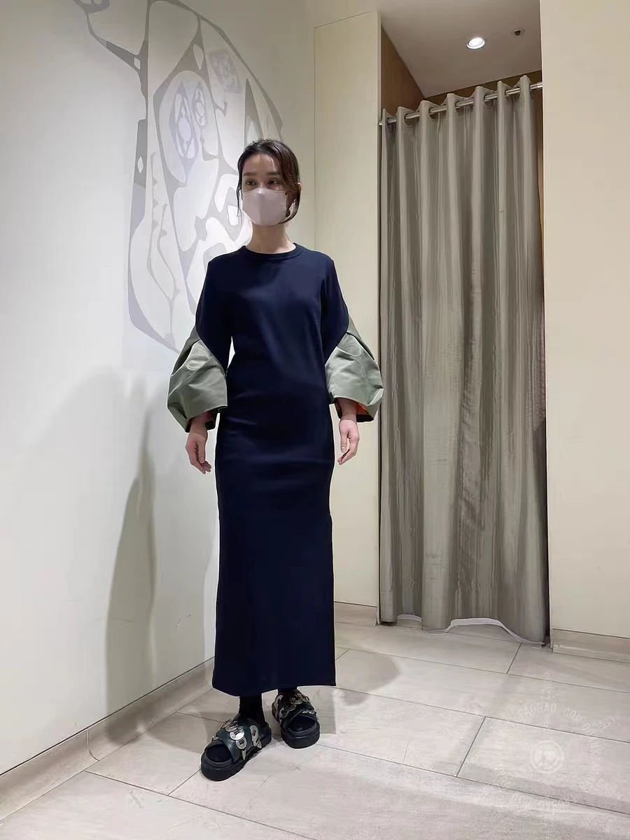 

FOG SACAI SS24 Весна Лето Slim Fit Длинное платье круглый Ne Splice Юбка Bell Sve Commute Sle Корейская версия Хлопок Поли...