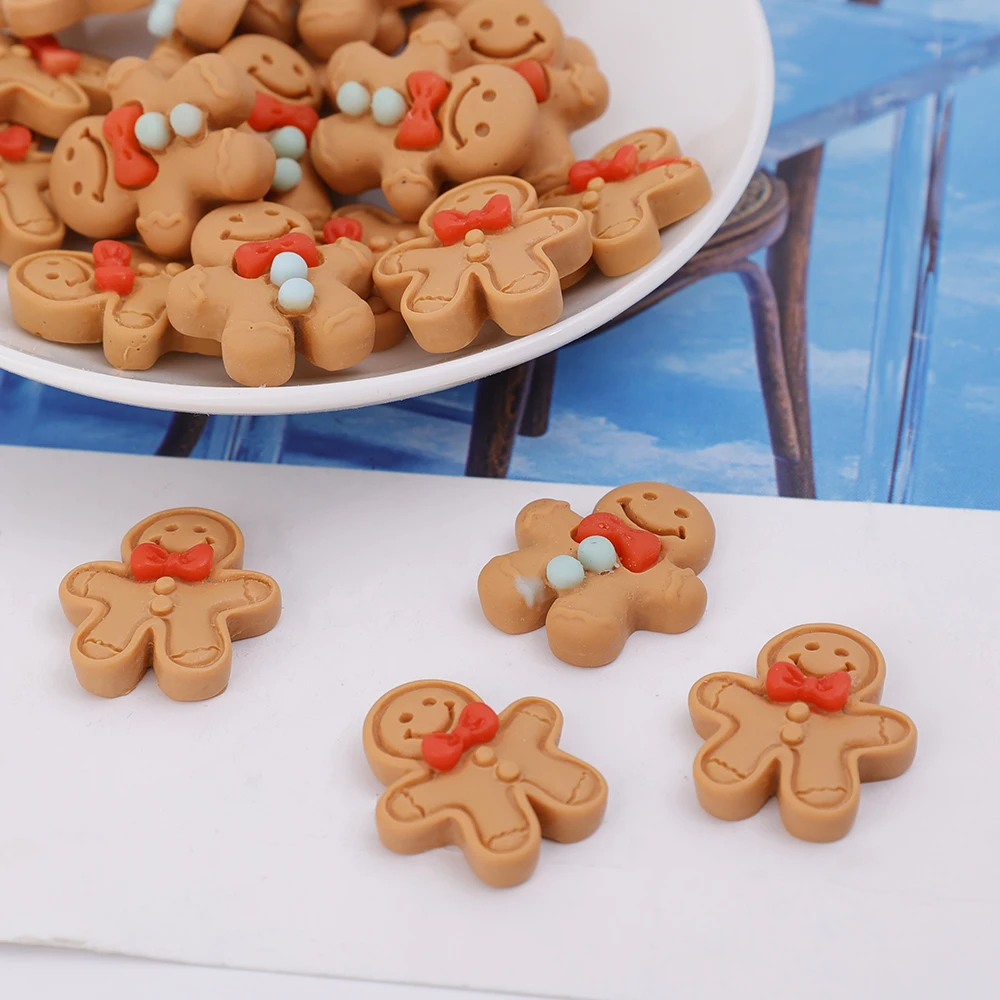 5/10/20Pcs Cartoon Christmas Gingerbread Resin Flatback Cabochon Figurine Scrapbook Christmas Embellishments Jewelry Accessories