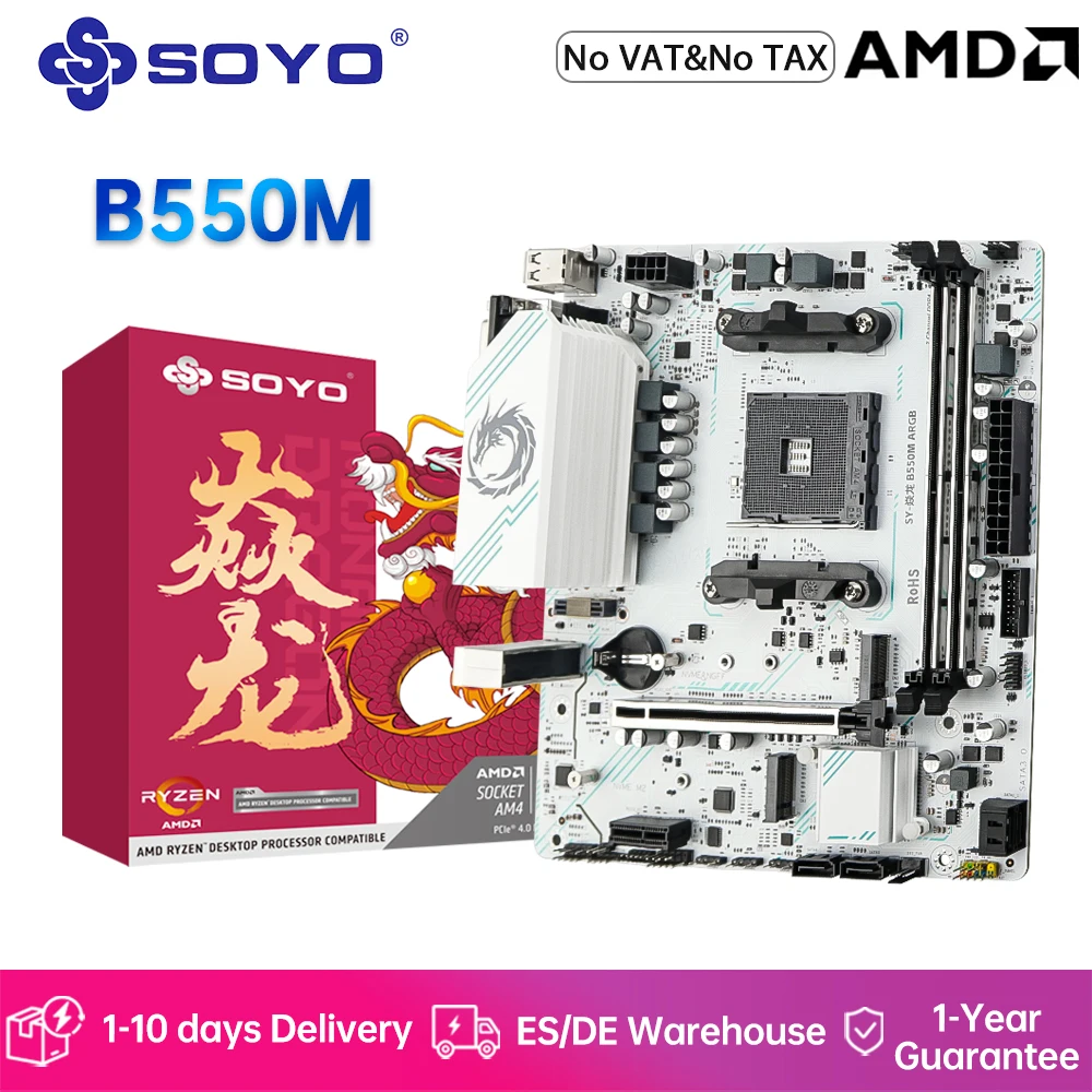 SOYO AMD B550 carte mère de jeu USB 3.2 PCIe 4.0 NVME prise en charge double canal DDR4 ARGB carte mère AM4 prise 5600X/5700X CPU