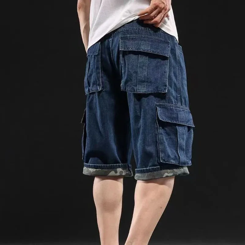 

Summer Fashion Vintage High Street Cargo Denim Short For Men Multiple Pockets Shorts Pants Jeans Casual Middle Trousers Male