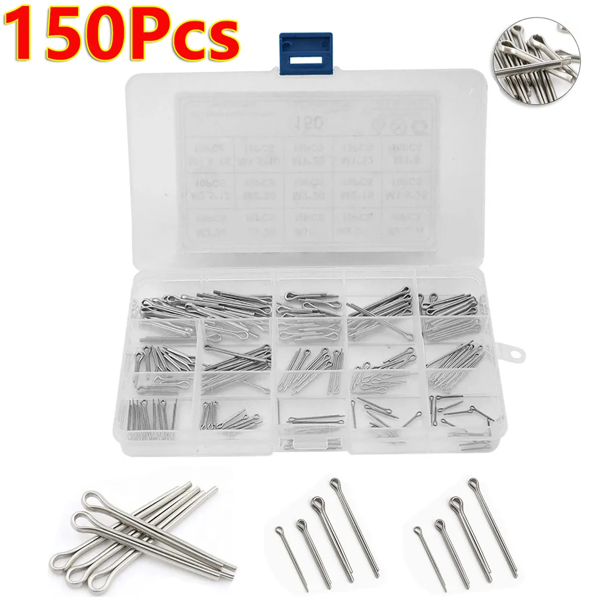 

150Pcs M1 M1.5 M2 M2.5 M3 304 Stainless Steel Car Break Split Pins Assortment Kit U Shape Cotter Pins Set Hard Case Link Fasten