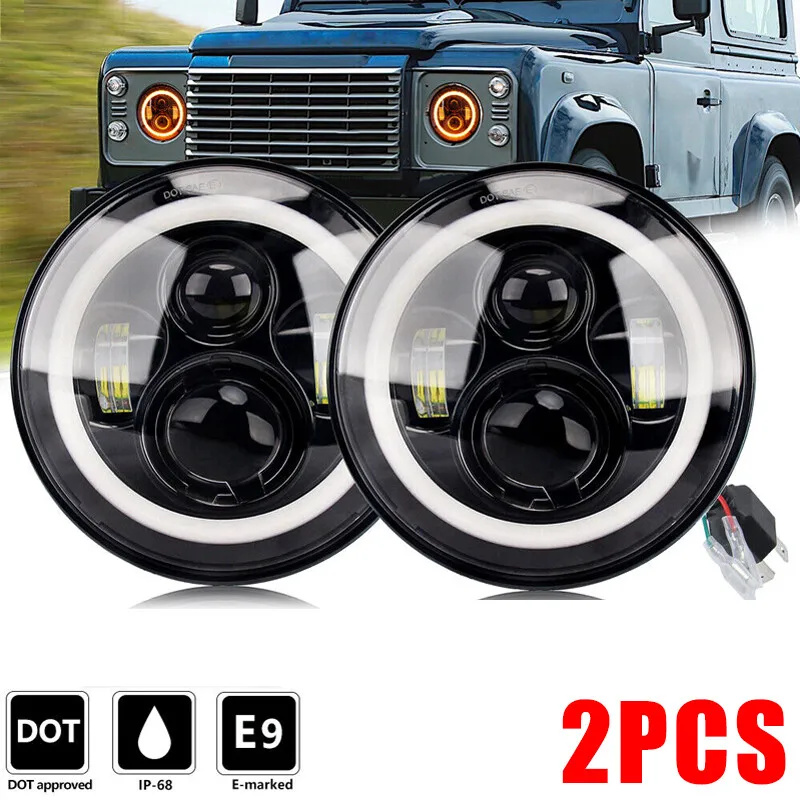 

Pair 7" Inch HALO Angel Eyes For Land Rover Defender 90 110 LED DRL Headlights