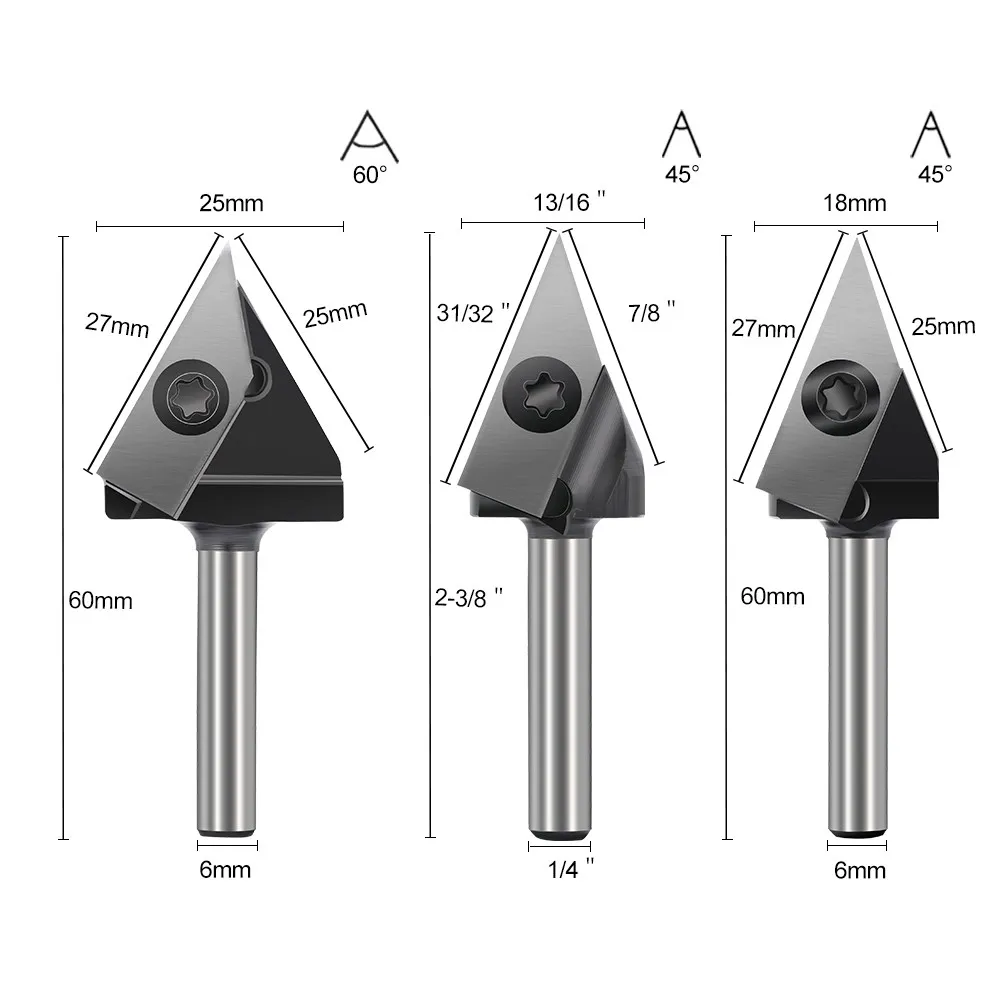 CMCP 6mm Shank CNC Insert V-Groove Slotting Router Bit 45 60 Degrees V Groove Router Bit for Woodworking Engraving Cutter