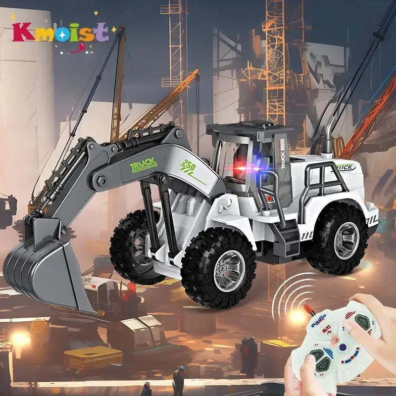 1/30 Remote Control Bulldozer with Lights Boy Toy RC Excavator Road Roller Truck Toys for Children Simulated Engineering Vehicle