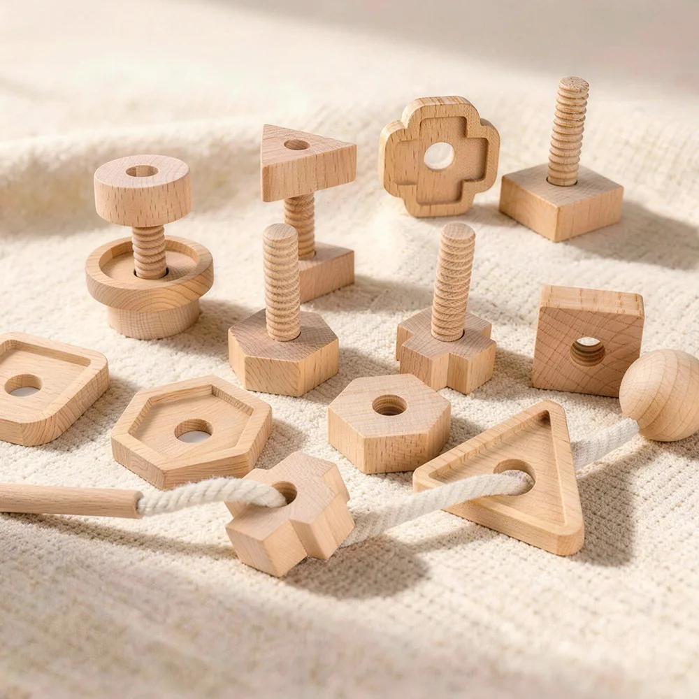 

2-In-1 Wooden Nut Set Bead And Screw Matching Toy For Toddlers To Develop Fine Motor Skills And Problem-Solving Abilities