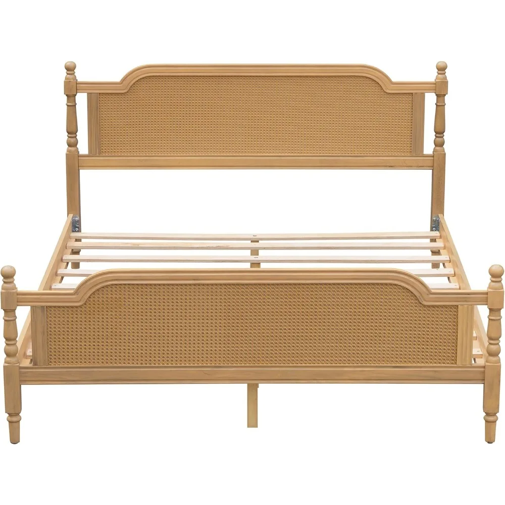 King Rattan Bed Frame with Headboard and Footboard, No Box Spring Needed