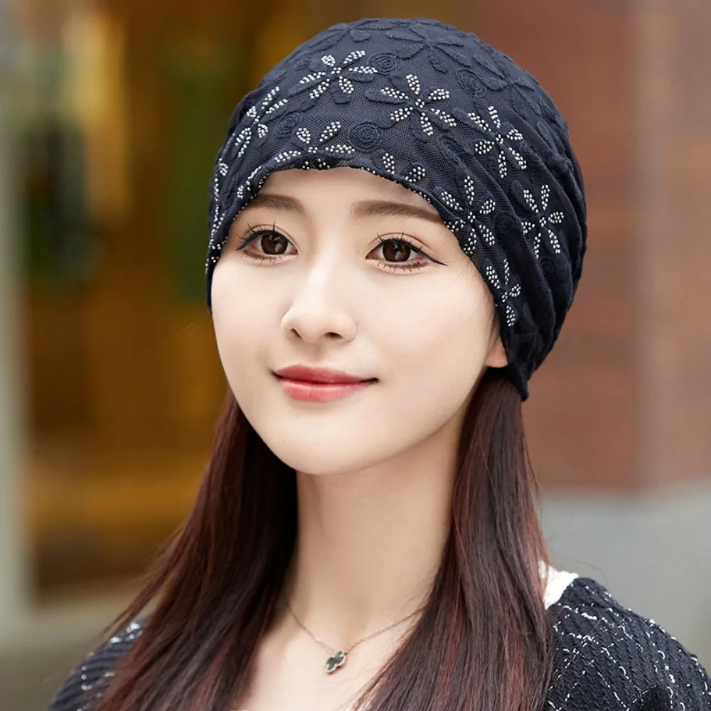

Chemo Cap Lace Flower Beanies Cap Breathable Hollow Out Crochet Slouchy Hat Elegant Thin Casual Turban Beanies Caps Outdoor Hats