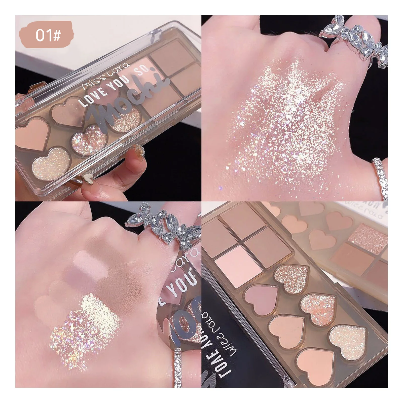 ナチュラルアイシャドウパレットパウダーフローティングハート型ファインフラッシュメイクアップパレット防水防汗化粧品目