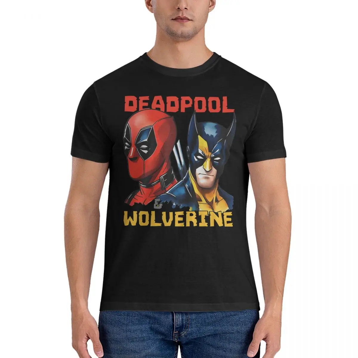 Popular Movies T Shirts Men's 100% Cotton Humor T-Shirts Crew Neck Deadpool & Wolverine Tees Short Sleeve Clothing Printed