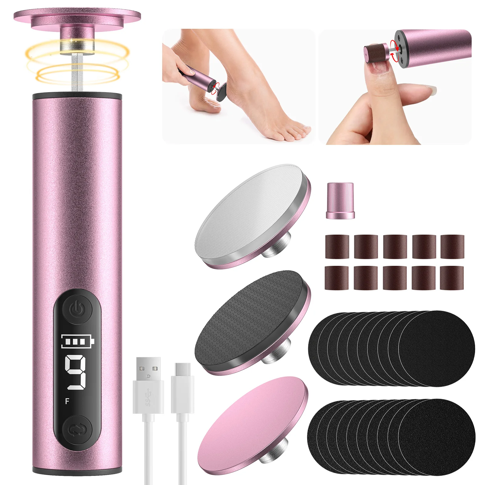 

Rechargeable Electric Foot Callus Remover Pedicure Tool Electronic Foot File Sander Dead Skin Exfoliator for Feet Care