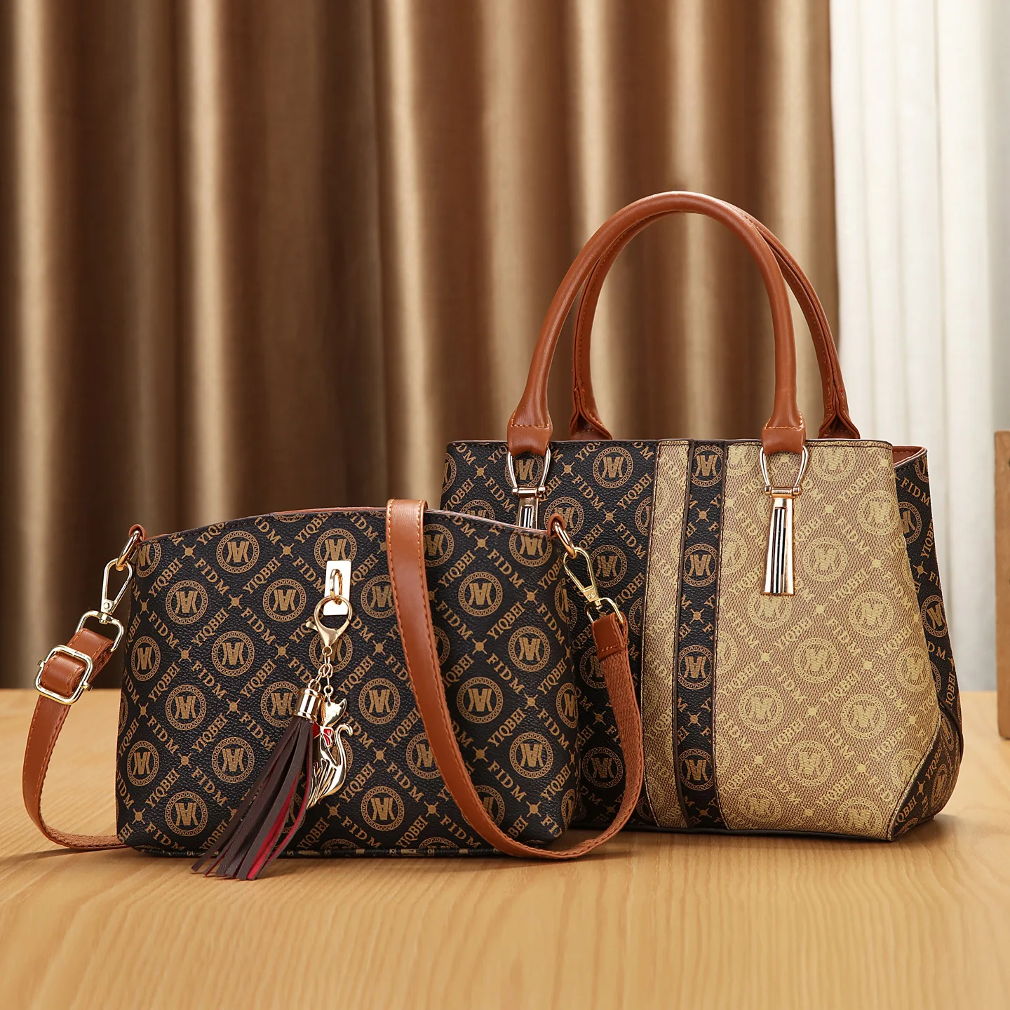 Women's 2-piece set, fashionable printed design women's handbag, large capacity women's casual shoulder bag