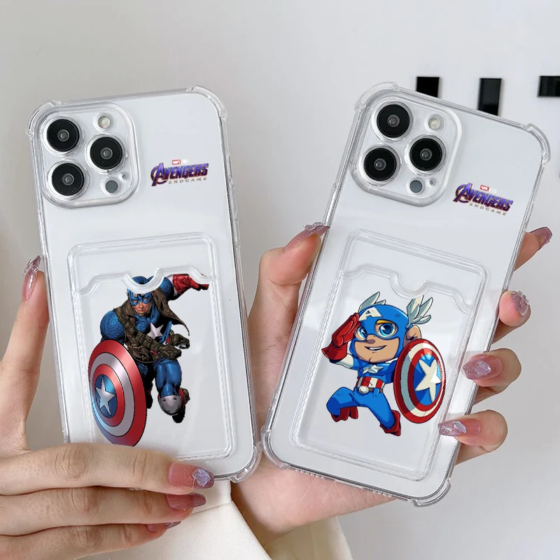 Marvel Steve Rogers Art For iPhone 15 14 13 12 11 XS XR X 8 7 Pro Max Plus Mini Photo Card Bag Transparent Back Phone Case