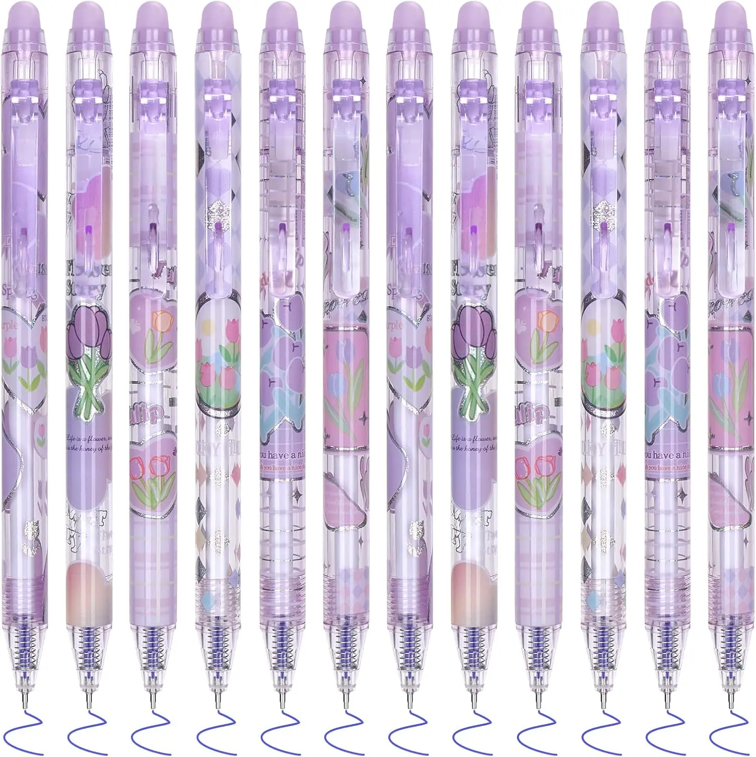 

12Pcs Cute Erasable Gel Pens Make Mistakes Disappear 0.5mm Fine Point Smooth Writing for Planner Puzzles Blue Ink No Smudge