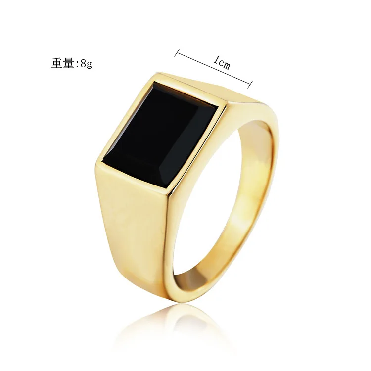 Vintage Fashion Gold/silver Color stainless steel Big Black Stone Square Men RinG Engraved Male Rings