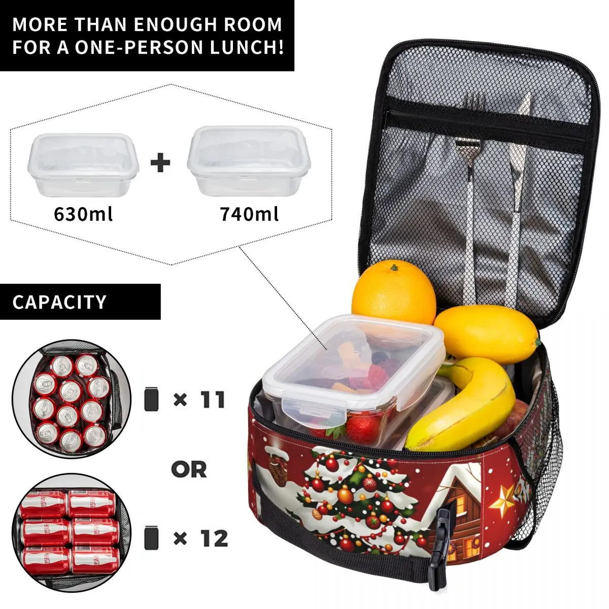 Christmas Santa Snowman Lunch Bag Lunch Box For Adult Outdoor Picnic Cooler Bag Waterproof Graphic Design Thermal Lunch Bags