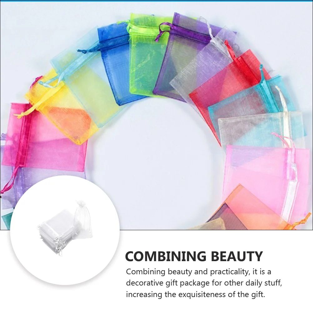 

100 Pcs Goodies Bag Drawstring Yarn Mesh Bags Gauze White Convenient Jewelry Treat Organizer Pouch