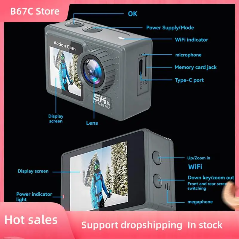 

B67C Action Camera Waterproof Action Camera Action Outdoor Camera Anti-Shake 170°A+ Grade High Resolution Wide Angle Lens