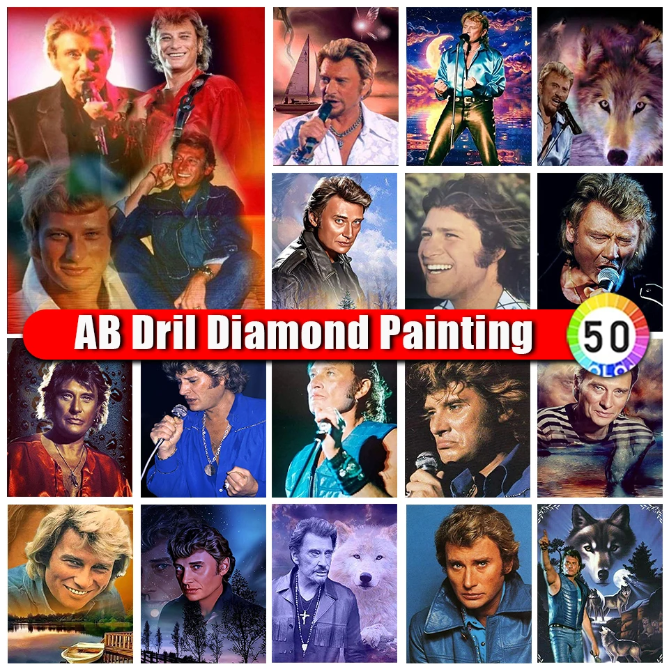 

Zipper Bag AB Diamond Painting Johnny Hallyday Portrait 5d Rhinestones Picture Man Diy Embroidery Diamond Mosaic Art NEW 2023