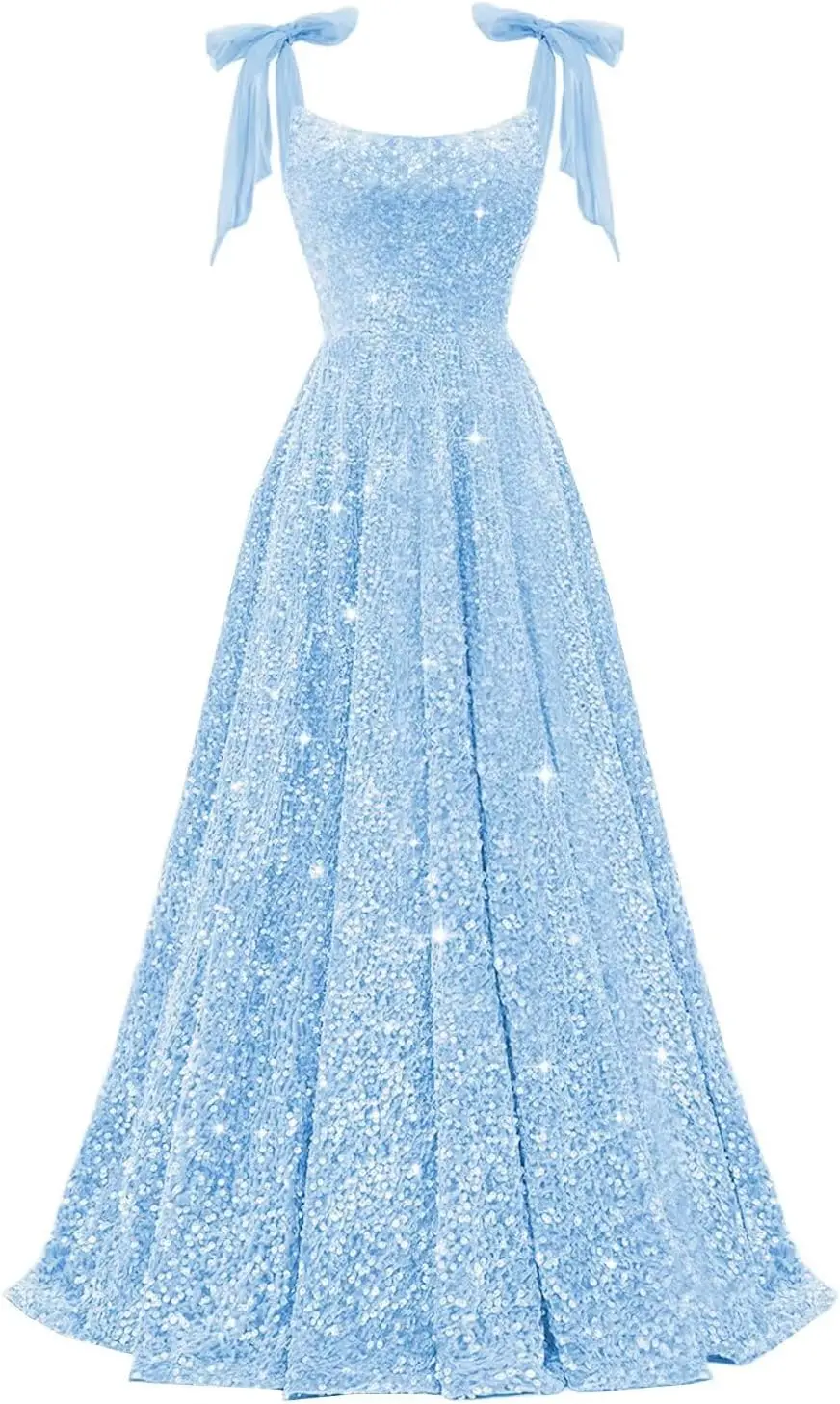 Vestido de baile feminino brilhante com lantejoulas, laço longo, linha A, vestido de baile formal com bolsos, alças finas, estilo 2025