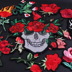 1 PCS Rose Embroidered Iron on Patches for Clothing Sequin DIY Patch Stripes Clothes Patchwork Sticker Tops Flowers Appliques E