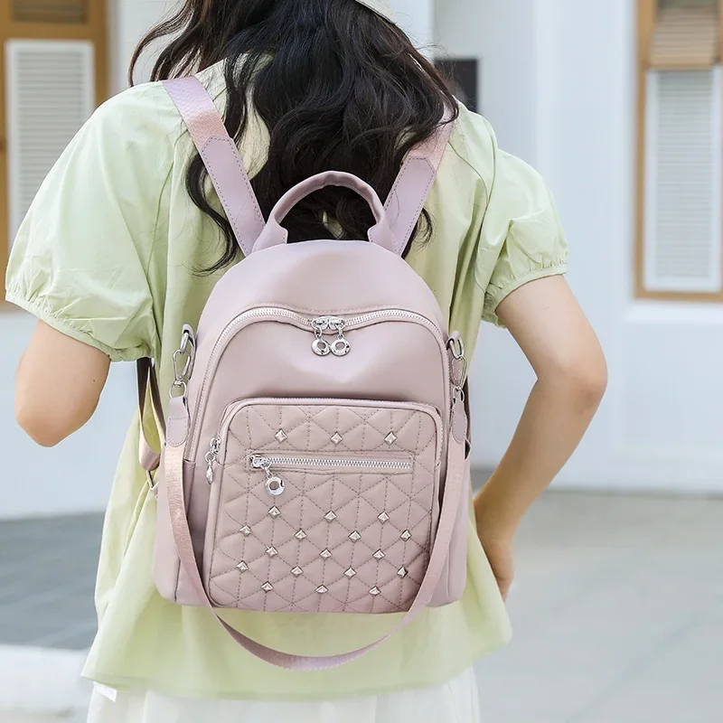 

2025 Women's New Trendy Quilted Rivet Multi-Function Large Capacity Backpack - Travel & Daily Commute Essentials for Ladies