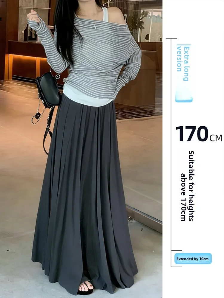 

High Waist A-Line Modal Skirt Women's Summer Long Length Vacation Style Versatile Meat Concealing Pleated Half Body Skirt