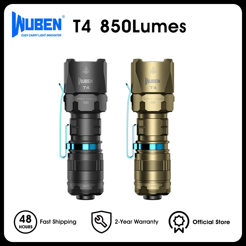 WUBEN T4 Tactical EDC Flashlight Portable Rechargeable Torch 850 Lumens 401m Range 3 Modes Optional Tactical Ring