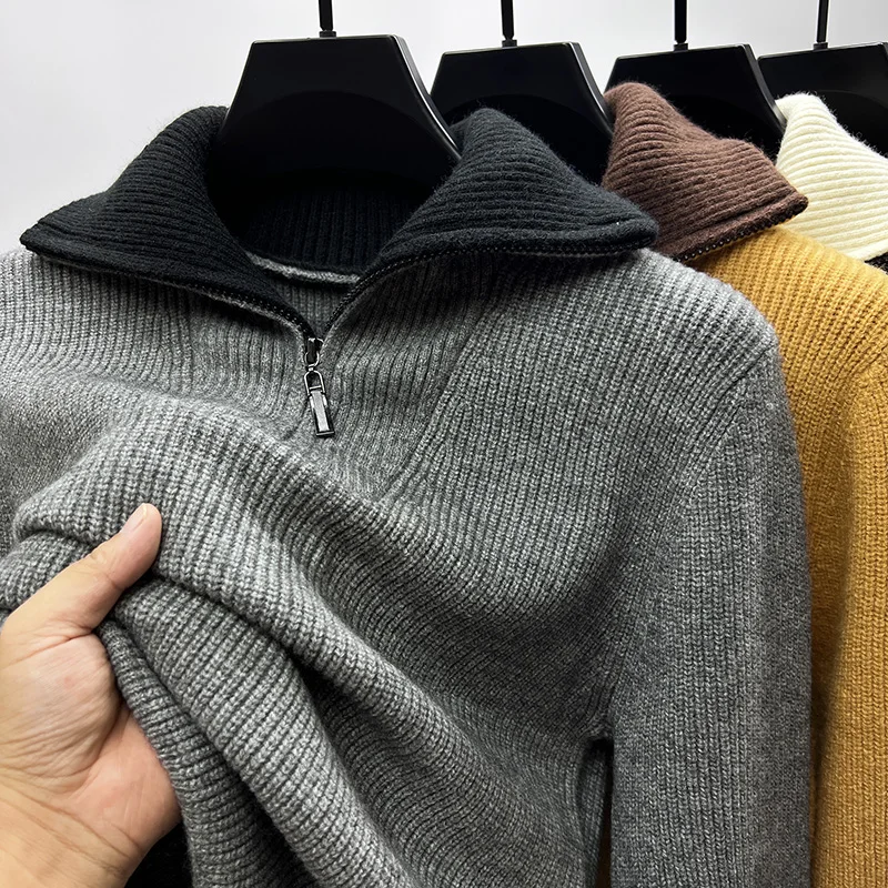 

Thiened High Collar Knitted Sweater Men's Faion Casual Winter Warm Health irt Zipper Design Youth Sle Long Sve