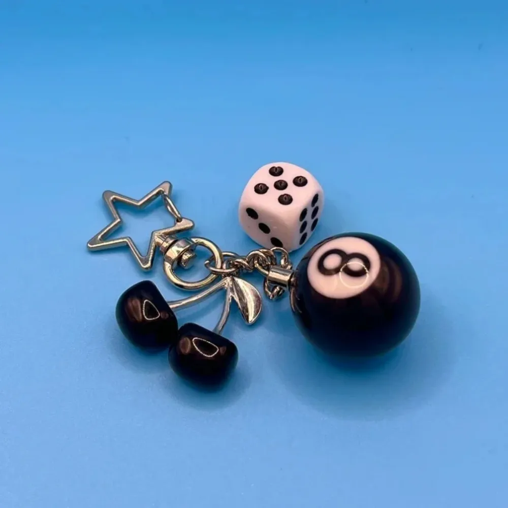 Y2K Jewelry Black 8 Ball Fruit Cherry Dice Star Keychain Phone Pendant Chain Handmade Creative Keyring Accessories for Women Men