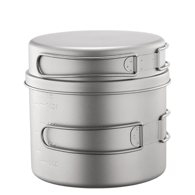 Outdoor pure titanium soup pot camping picnic set portable folding