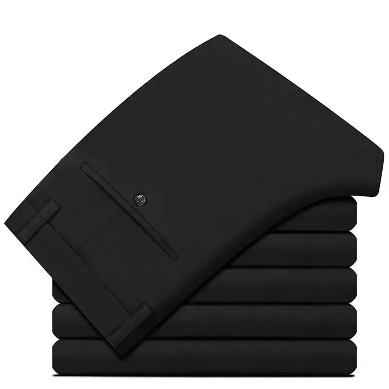Pantalon de costume noir pour hommes, pantalon de bureau extensible et sans repassage, coupe cintrée