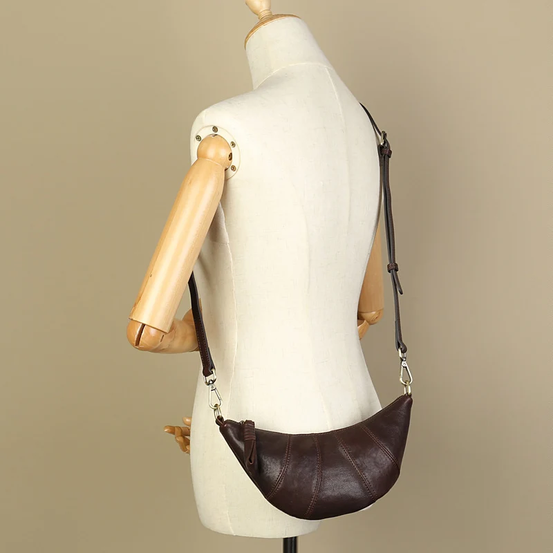 حقيبة يد من جلد البقر الأصلي باللون الأسود على شكل نصف قمر، ذات شكل فريد، ذات استخدام مزدوج، حقائب كروس بحزام كتف قابل للتعديل #3