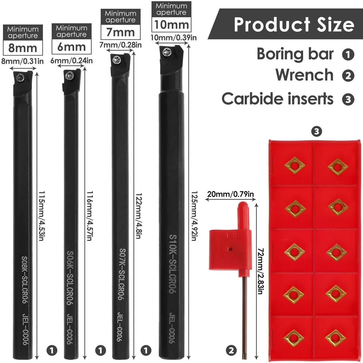 S06K/S07K/S08K/S10K-SCLCR06 Lathe Boring Bar Turning Tool Holder With 10Pcs Carbide Inserts CCMT060204 and 4Pcs Wrenches