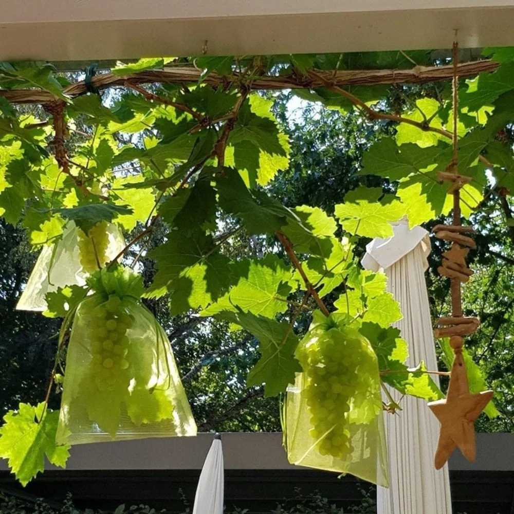 100Pcs Mesh Fruit Protection Bags Organza Weather Resistant Anti-Bird Netting with Drawstring Grape Protection Cover
