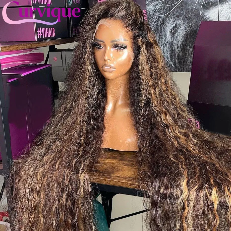 

Blonde Highlight Ombre Curly Human Hair Wigs For Women Deep Wave Hd Transparent Wig Water Wave 13x4 13x6 Lace Frontal Wig Sale
