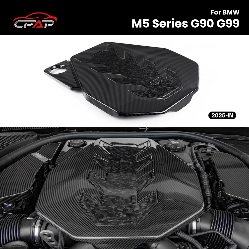 Real Dry Carbon Fiber Fiber Engine Cover Protector Engine Trim For BMW M5 Series G90 G99 OEM Style 2025-IN