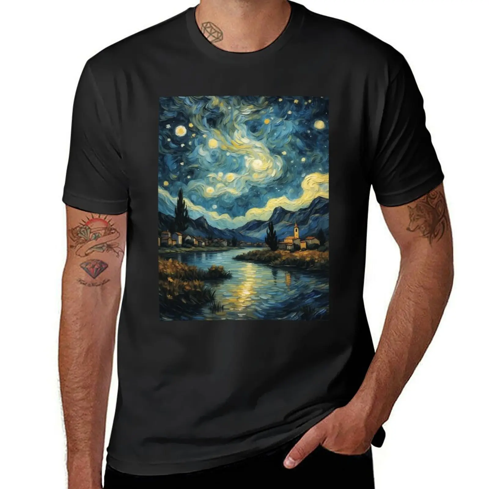 Nightly sky full of stars T-Shirt korean fashion customs mens clothing